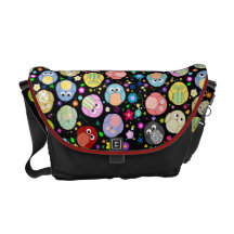 Black bag with cute owls and flowers messenger bags