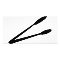 black barbecue tongs icon customized photo card