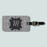 Black Baroque Damask Monogram luggage tags