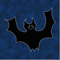 Black Bat Cartoon, in Night Sky. Cut Out
