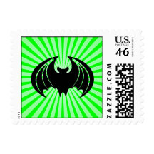 Black Bat; green Postage Stamps