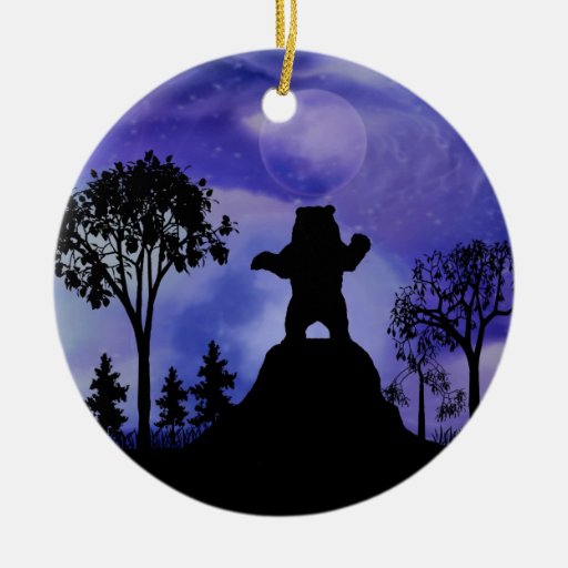 black bear and the moon double sided ceramic round black bear and the moon double sided ceramic round