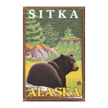 Black Bear in Forest - Sitka, Alaska Gallery Wrapped Canvas