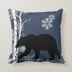 Black Bears in Winter Birch Forest Throw Pillow