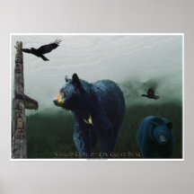 Black Bears, Ravens & Totem Pole Wildlife Poster