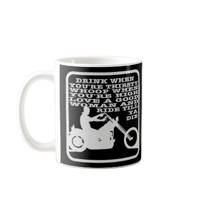 Black Biker Drink Thirsty Coffee Mug by WhiteTiger_LLC