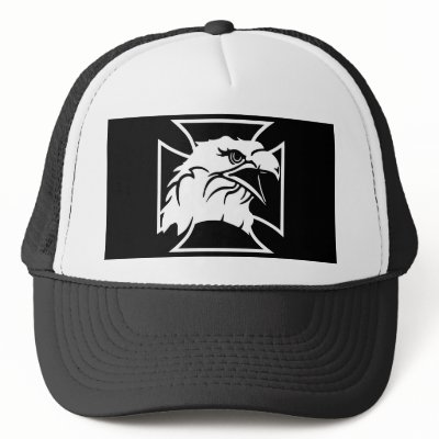 Black Biker Eagle Iron Cross Trucker Hats by WhiteTiger_LLC