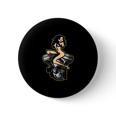 Black Biker Girl Block Motor Button by WhiteTiger_LLC