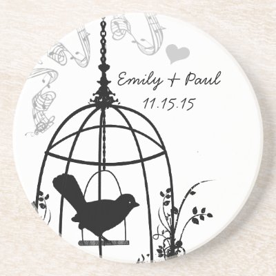Black Bird Cage Vintage Love Bird Coasters by samack