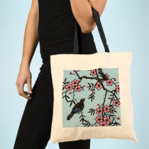Black Bird Cherry Blossom Tree Bag