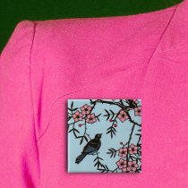 Black Bird Cherry Blossom Tree Buttons