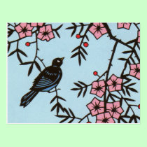 Black Bird Cherry Blossom Tree postcards