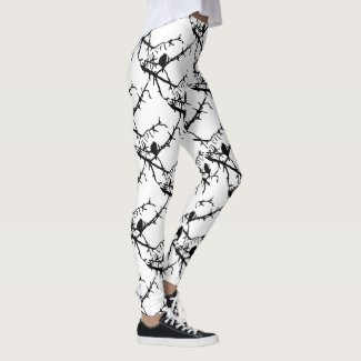 Black Birds on Tree Branch Abstract Leggings