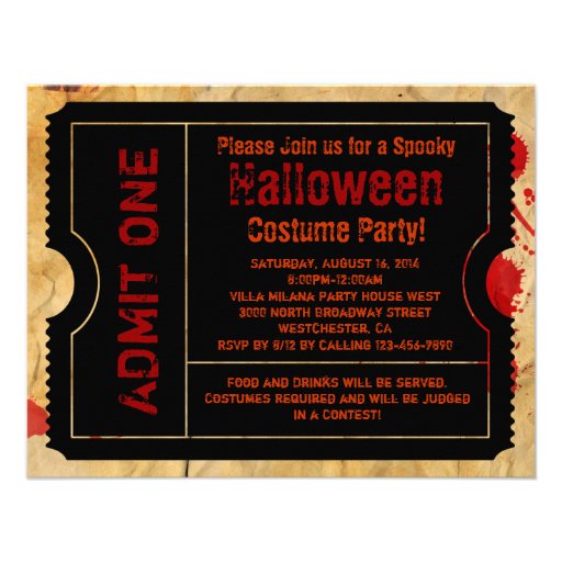 Black Blood Splatter Halloween Ticket Invitations