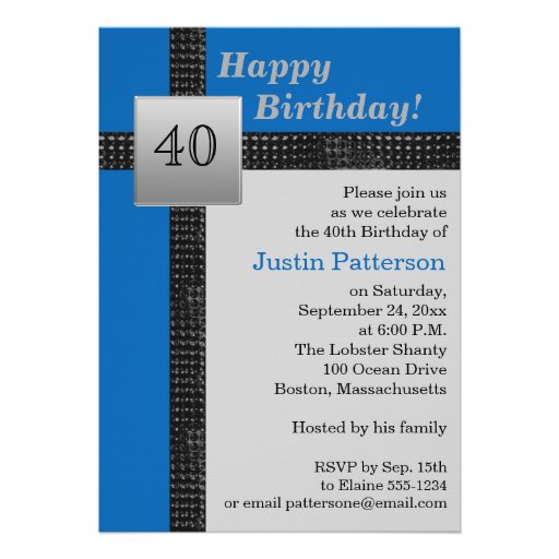 Black, Blue, and Gray 40th Birthday Invitation