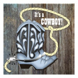 Black Blue Barn Wood Cowboy Baby Shower Invitation