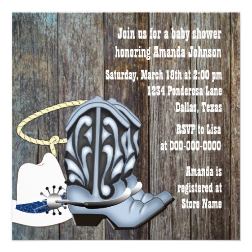 Black Blue Barn Wood Cowboy Baby Shower Invitation