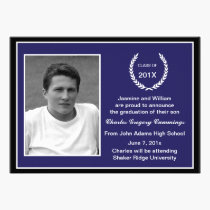 Black & Blue Border Graduation Photo Announcement invitations