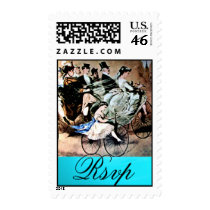 BLACK BLUE BROWN BICYCLE WEDDING PARTY RSVP STAMP