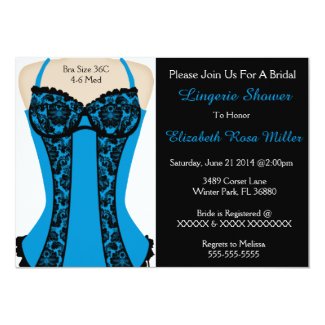 Black & Blue Corset Lingerie Shower Invite 5" X 7" Invitation Card