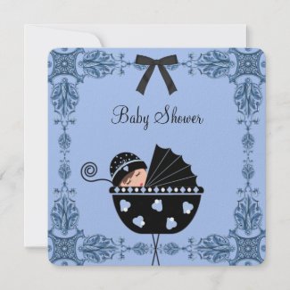 Black Blue Damask Baby Boy Shower Personalized Invitation