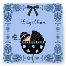 Black Blue Damask Baby Boy Shower Personalized Invitation