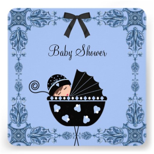 Black Blue Damask Baby Boy Shower Personalized Invitation