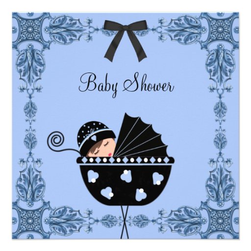 Black Blue Damask Baby Boy Shower Personalized Invitation