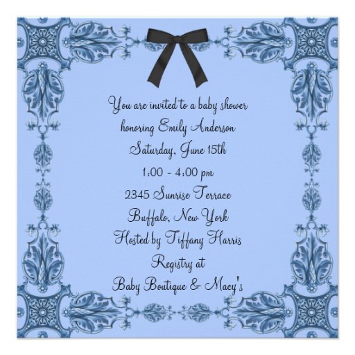 Black Blue Damask Baby Boy Shower Personalized Invitation