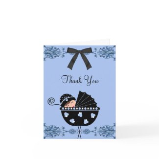 Black Blue Damask Baby Shower Thank You Cards card