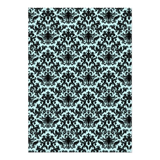 Black Blue Damask Chandelier Wedding Invitation