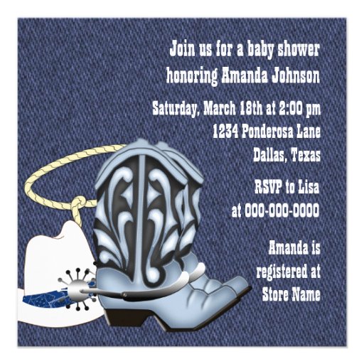 Black Blue Denim Cowboy Baby Shower Invitation