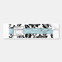 Black/Blue Floral Damask Wedding Bottle Label Bumper Sticker