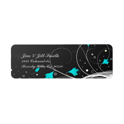 Black Blue Flowers Set Custom Return Address Label by StarStruckDezigns