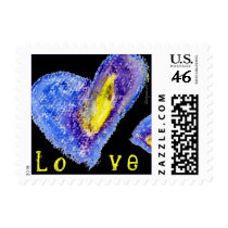 Black Blue Love Heart Square Small Postage postage