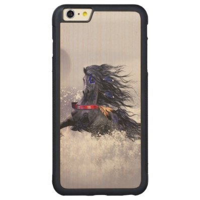 Black Blue Majestic Stallion Indian Horse in Snow Carved® Maple iPhone 6 Plus Bumper