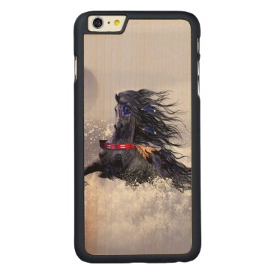 Black Blue Majestic Stallion Indian Horse in Snow Carved® Maple iPhone 6 Plus Slim Case