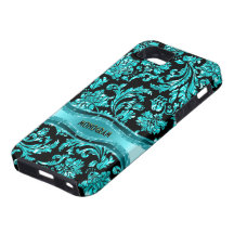 Black & Blue Metallic Floral Damasks-Customized iPhone 5 Cover