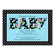 Black Blue Polka Dot "baby" Boy Baby Shower Invite