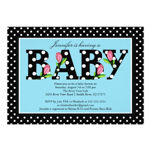 Black Blue Polka Dot "baby" Boy Baby Shower Invite