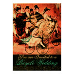BLACK BLUE RED BICYCLE WEDDING DAMASK MONOGRAM INVITATION
