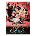 BLACK BLUE RED BICYCLE WEDDING DAMASK MONOGRAM PERSONALIZED INVITES