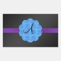 Black blue roses monogram rectangular stickers