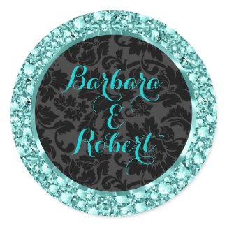 Black & Blue Sparkling Diamonds Glitter Round Sticker