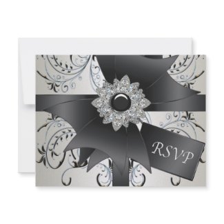 Black Blue Swirl Ivory RSVP Card invitation