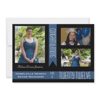 Black & Blue Three Photos Graduation Announcement