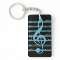 Black blue treble clef music note keychain