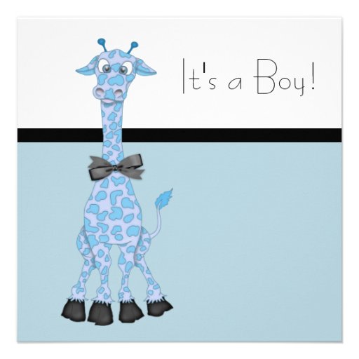 Black Blue Whimsy Giraffe Baby Boy Shower Personalized Invitations