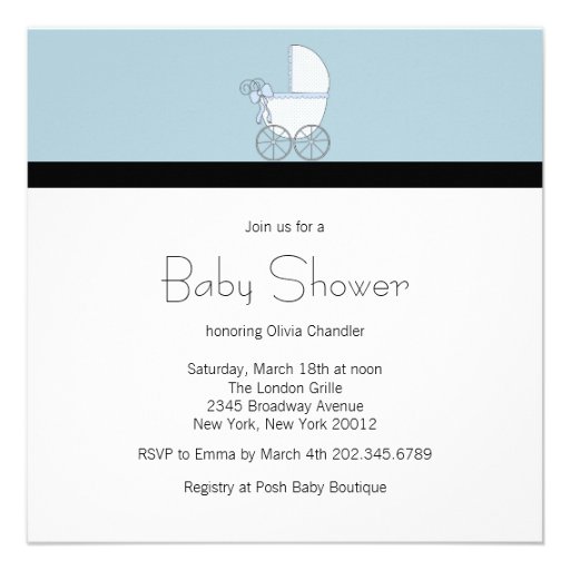 Black Blue Whimsy Giraffe Baby Boy Shower Personalized Invitations