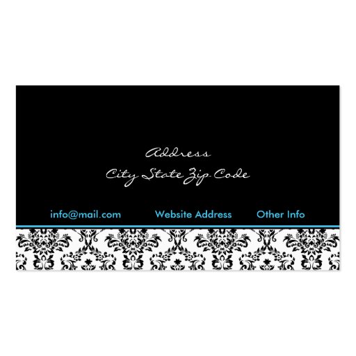 Black blue white damask interiors business card template (back side)